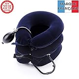 TAKIT Coussin De Traction Cervicale Bleu - Pour Douleurs à la Tête, Cou, Cervicales, Épaules - Minerve Cervicale - Collier Cervicale - Taille Ajustable
