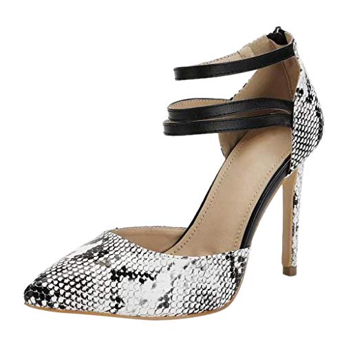 HCFKJ Sandalias Mujer Verano 2019 Mujeres Atractivas del Dedo del Pie Puntiagudo Serpiente PatróN De Piel Anillo del Pie Zapatos De TacóN Alto Bombas Sandalias