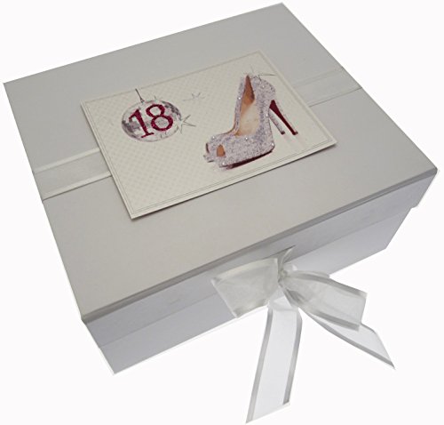 White Cotton Cards 18th Birthday Keepsake Box Glitter Ball and Shoes (Small)
