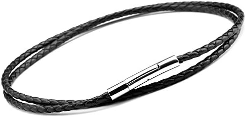 Doitory Women Men 3mm Leather Cord Chain Necklace Black Braided Rope Stainless Steel Clasp Chain Necklace 14-30 Inch