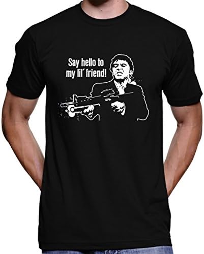 Scarface "Say Hello To My Little Friend" T-Shirt - Al Pacino Lil Tony Montana (Large, Black)