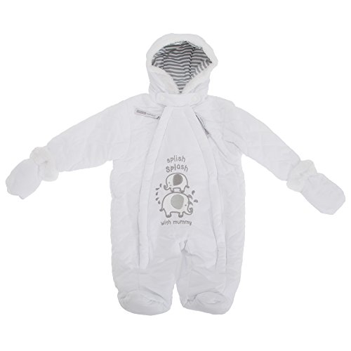 Baby Unisex Splish Splosh Elephant All In One Hooded Winter Snowsuit (0-3 Months) (White)