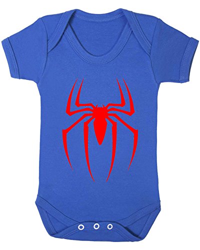 Spiderman Baby Vest. (0-3 months, Royal Blue Vest - Red Vinyl)