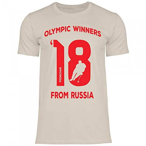 Royal Shirt df6 Herren T-Shirt Russland Russia Olympiasieger 2018 Pyeongchang | WM Em Eishockey Trikot, Größe:L, Farbe:Sand
