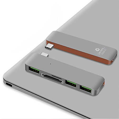 5 in 1 Typ C Combo Hub, Cymall MacBook USB Hub, USB-C zum Micro USB Adapter, Daten Synchronisierung, Universal Type C Hub mit 2 Kartenlesern und 3 USB 3.0 Port Adapter für MacBook 12 Zoll, ChromeBook Pixel, Nexus 5X, Nexus 6P, alle Typ C Kabel unterstützte Gerät(Grau) - 9