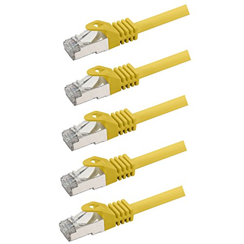 rocabo 118005 RJ45 Netzwerkkabel Patchkabel mit CAT 7, Ethernet Gigabit LAN Switch Router, Halogenfrei 5,00m (5 Stück) Gelb rocabo 118005 RJ45 Netzwerkkabel Patchkabel mit CAT 7, Ethernet Gigabit LAN Switch Router, Halogenfrei 5,00m (5 Stück) Gelb