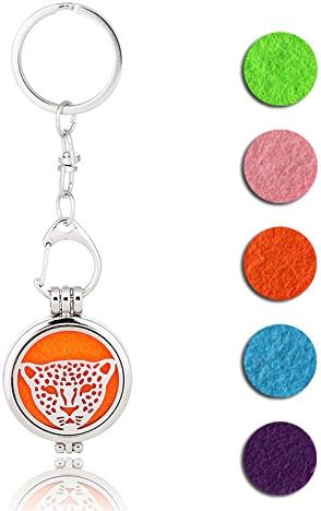 Aromatherapy Essential Oil Diffuser Keychain Leopard Head Locket Key Ring