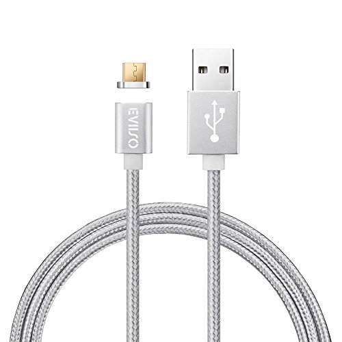 Magnetisches USB Ladekabel DatenKabel[1m/3.3ft],EVIISO Magnetisches High Speed USB 2.0 A Male auf Micro USB Synchronisations und Ladekabel - Geflochtenes 2.4A Schnellladekabel für Android-Geräte, Samsung Galaxy S7 S7 Edge S6, Sony, HTC, Motorola und mehr(Silber)