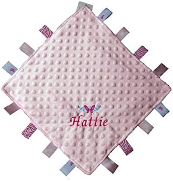 Personlised Embroiderd Pink Textured Butterfly Motif Baby Comforter Taggy Blanket