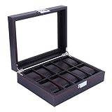 Uhrenbox, 10 Grids Holz Uhr Schmuck Armband Kollektion Display Aufbewahrungsbox Fall Organizer Halter Kohlefaser Muster