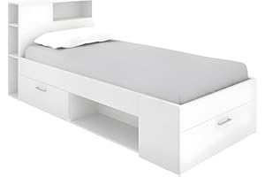 DEKIT GRUPO RIMOBEL Lanka, Letto compatto 90 x 190 con cassetti, bianco, 96 x 99 x 218 cm