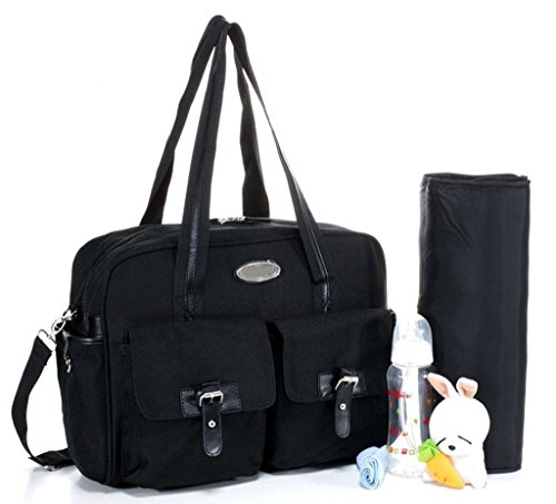 LCY Fashion Messenger Tote Baby Nappy Changing Bag Diaper Bag With Changing Mat Black