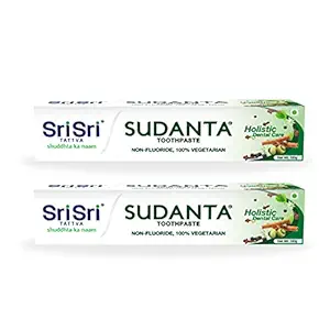 Sri Sri Tattva Sudanta Herbal Toothpaste - All Natural, Fluoride Free Tooth Paste with Cloves, Cinnamon, Bakul & More - 100g (Pack of 2), for Kids and Adults