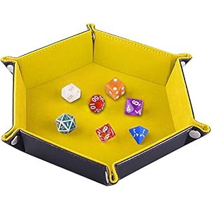 SIQUK Tablero de Dados Bandeja de Dados, Plegable de Cuero de Hexagonal de la PU y Soporte de Dados de Terciopelo Amarillo para Mazmorras y Dragones Juegos de Dados RPG D & D y Otros Juegos de Mesa