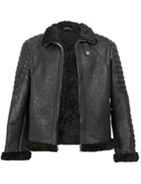 Zerimar Chaqueta de Piel para Hombre Cierre Cremallera y Bolsillos Chaqueta hombre cuero Piel Vuelta Double Face