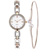 rainbabe mit Strass, Kette, Analog, Quarz-Armbanduhr Armreif Armband Schmuck-Set für Frauen, die Dame