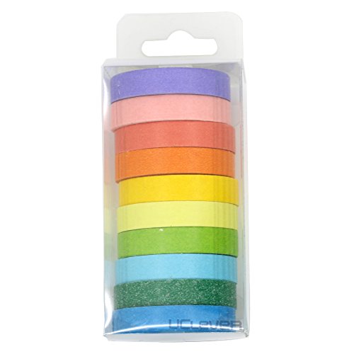 UClever 10 Cintas adhesivas DIY Washi Tape Etiqueta engomada del arco iris 10 colores