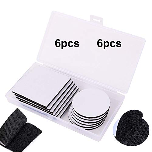 TOOHUI 12 Pièces Bande Auto-Adhésif, Bande Agrippantes Adhésives, Ruban Adhésif Double Face, Boucle Forte de Crochet Amovible Rubans de Fixation Adhésifs Muraux, Scratch Autocollant, Rond et Carré