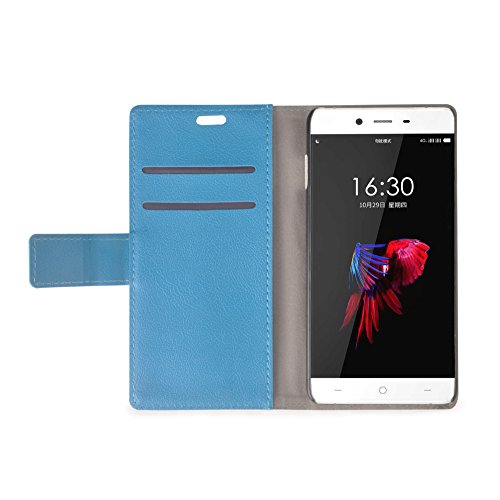 OnePlus X Hülle , Aomo OnePlus X Leder Hülle Schutzhülle Handyhülle Taschen Schalen Handy Tasche Tasche Kartensteckplätze Flip Wallet Stil case Lederhülle für OnePlus X-Blau - 3