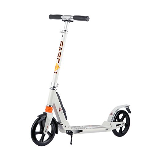 Preisvergleich Produktbild Fascol Erwachsene Roller Big wheel Scooter mit Bremse Teenager Cityroller Tretroller Kickroller Leuchtende Räder bis 100kg,Weiß