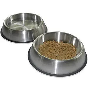 PetFusion Premium Brushed Anti-tip Dog & Cat Bowls (Set of 2, 32 oz Each). Food Grade Stainless Steel. Bonded Silicone Ring for Traction.