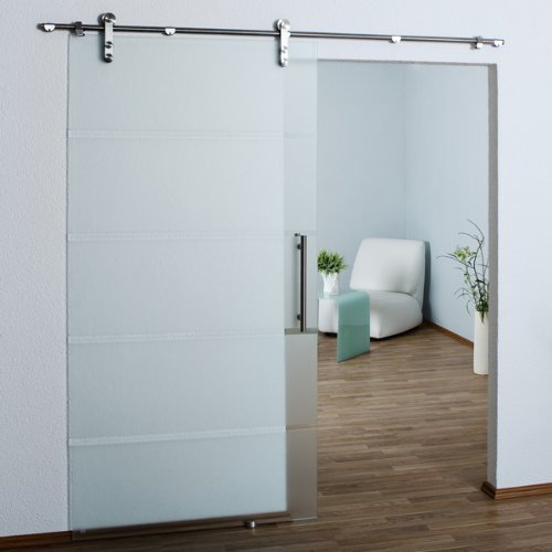 Preisvergleich Produktbild Ganzglasschiebetür teilsatiniert - 900x2050x8mm - SL6A / Kostenloser Versand / / Glastür / Glasschiebetür / Schiebetür / Schiebetürsystem Edelstahl, DIN Rechts