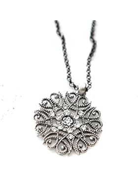 Lange Halskette Ornament Rund Blume Silber Metall Modern Trendy