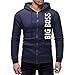 Produktbild POIUDE Herren Kapuzenpullover Hoodie Pullover Mit Kapuze Freizeit Fleece Volltonfarbe Reißverschluss Pullover Mantel(Marine, M)