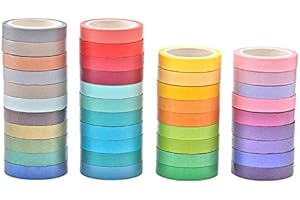 RMEET Washi Cinta,Washi Tape 40 Rolls Cintas Decorativas de Scrapbook Rainbow Adhesiva Cinta de Enmascarar para Scrapbooking DIY Manualidades 8mm