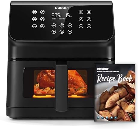 COSORI Friggitrice ad Aria Clear Blaze 6,2 Litri con Finestra, 1700W, con 11 Funzioni, One-Touch Display, Tempo e Temperatura Regolabili 75-205°C, 30 Ricette Cartacee & 50 Online, Nero Chiaro