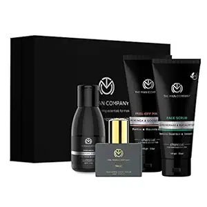 The Man Company De Tan Face Care Kit for Men with Activated Charcoal Peel off Mask, Scrub, Face Wash & Talc Perfume | Anti Pollution, Acne Oil Control | Deep Cleansing | Blackheads Remover