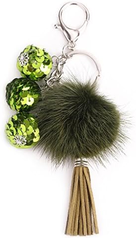 Wiffe Handbag Key Ring Faux Fur Ball Tassel Sequins PomPom Car Pendant Keychain Charm
