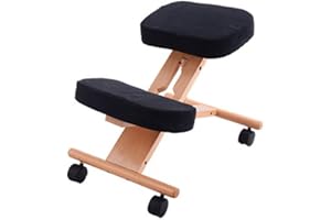 CASART Ergonomic Kneeling Chair, Adjustable Wooden Frame Kneeler Stool, Office Home Orthopaedic Posture Chairs (Black)