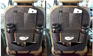 DALTON Leather Car Back Seat Hanging Organizer Bag Universal Auto Multi-Pocket Pad Cups Car Tissue Bag Storage Organizer Holder Bag Foldable Shelf (Tan) (Pack of 2)