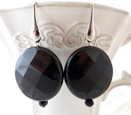 Black agate earrings, coin earrings, 925 sterling silver earrings, large stone earrings, modern earrings, fashion jewellery, women jewellery, italian jewellery, gift for her