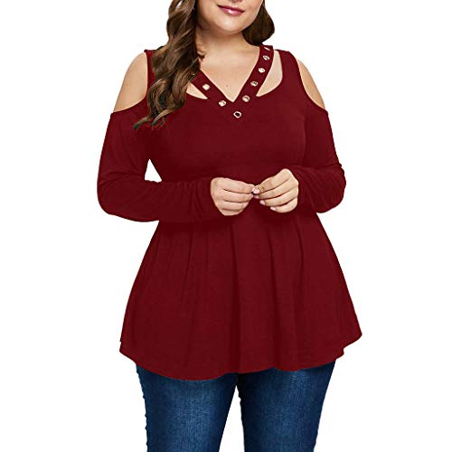 Women Tops, PANPANY Ladies Sale Plus Size Floral Lace T-Shirt Printed Zipper Solid Color Pullover V-Neck Fashion Cold Shoulder Tunic Tops Grommet Blouse Black