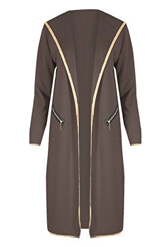 Ladies Open Front Hood Zip Pocket Cape Cardigan Womens Elbow Patch Duster Coat