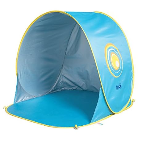 LUDI Tente de plage avec Protection UV 50 Ds 10 mois Structure pop up lgre se plie et se range facilement dans un sac Dimension 105 x 90 x 100 cm Fournie avec 4 fixations au sol