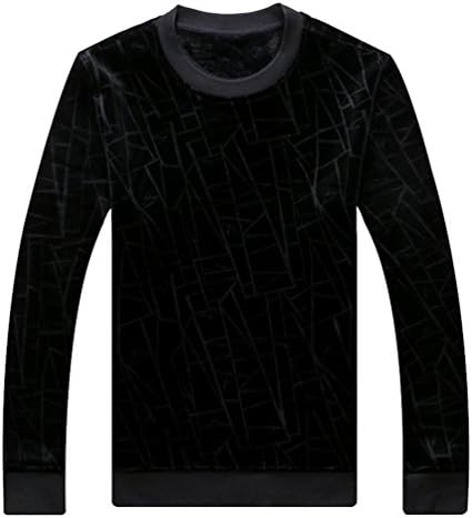 YouPue Men Long-Sleeved Plus Velvet T-Shirt Autumn and Winter Thickening Printing Sweatshirts Round Neck Black