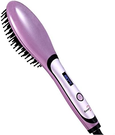 SweetLF Hair Straightener Brush Detangling Hair Styling Comb Digital Anti Static Anti-Scald Heating Iron Fast Hair Straightening Brush, Purple