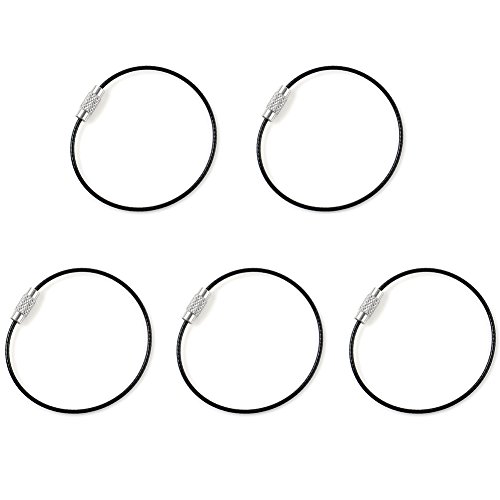 Blue Vessel 5pc Draht Keychain Mechanik EDC für Schlüssel Flugzeugkabel Edelstahl-Ring (Schwarz)