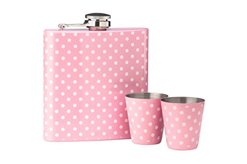 Premier Housewares Flachmann-Set, 170 ml, Punkte-Design, Flachmann-Set, Rosa Gepunktet rose