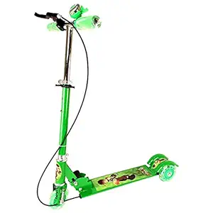 niyamat 3 wheeler scooter for kids kick foldable scooter with brake bell led lights in wheels and adjustable handle height 2-4 years [assorted][latest 2020 edition] (character displayed may vary)- Multi color