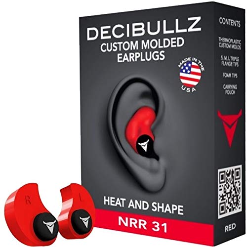 Custom Molded Earplugs: Perfect Fit Ear Protection for Safety, Travel, Work, Shooting (Red) by Decibullz