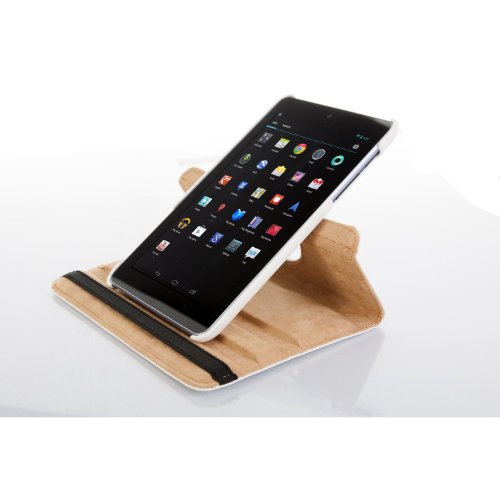 JAMMYLIZARD | 360 Grad rotierende Ledertasche Hülle für Nexus 7 2012 (1. Generation), WEIß - 5