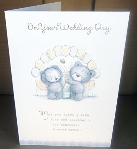 On Your Wedding Day May You Share A Life Of Love and Laughter Lovely Bright Modern Bear Champagne Balloons Design Greeting Card