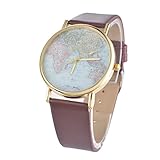 Souarts Damen Braun Weltkarte Armbanduhr Quartz Analog mit Batterie