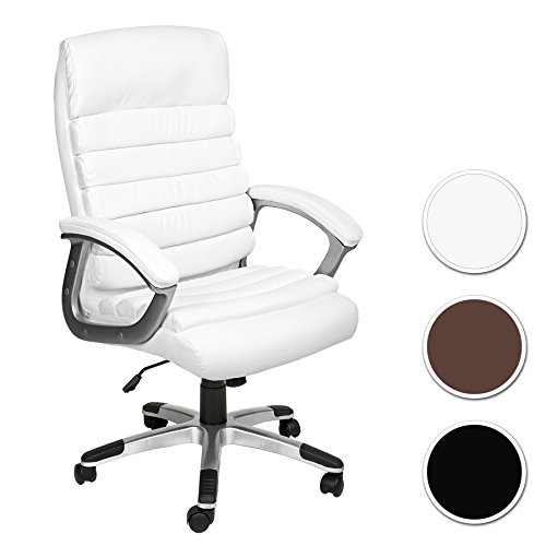 TecTake Chaise de bureau fauteuil de direction hauteur réglable | simili cuir | design ondulé | diverses couleurs au choix (blanc | no. 402151)