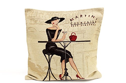 Kissenbezug Alma 40x40cm Kissenhülle Vintage Retro Grande Dame mit Martini Cocktails Shabby Chic Antik Leinen Kissen alte Schrift Dekokissen