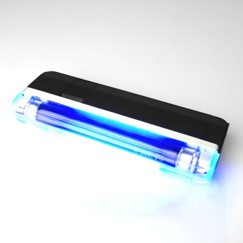 UV Handlampe 1 Schwarzlicht Röhre 365nm mit Trageschlaufe und Taschenlampe (ohne Batterien: 4x AA) – für UV Stempelfarbe, UV Leuchtfarbe, Schwarzlichtfarbe, Geldprüfgerät, Einlasskontrolle Diskotheken und Events, Banknoten, Hygienekontrolle (Urin), Fluoreszenz (langwellig) bei Mineralien und Fossilien, Briefmarken, Ausweise, Führerscheine, Passkontrolle, Dokumente mit UV Markierungen - 2